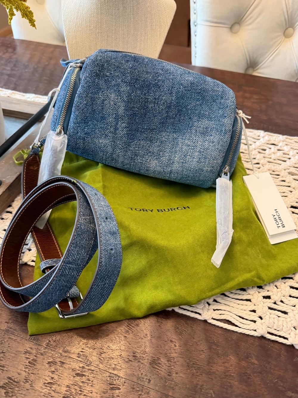 Tory Burch Perry Denim Print Suede Voyager In Blue Jean - New With Tags